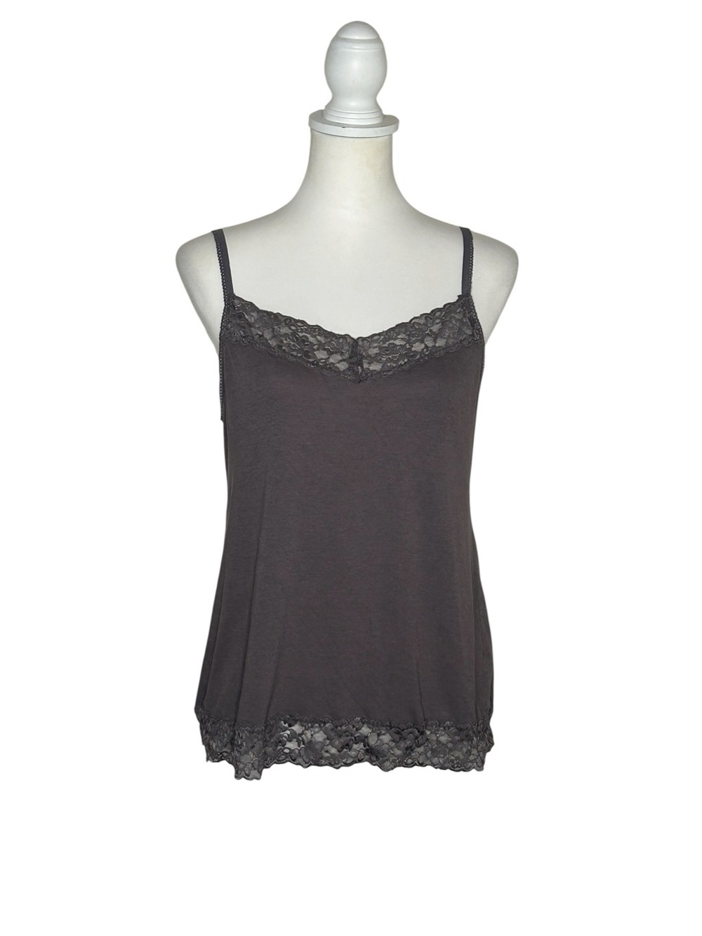 Elle Vintage Y2K EUC Gray Lace Trim Cami Tank Sz L Fairy Babydoll Grunge 90s